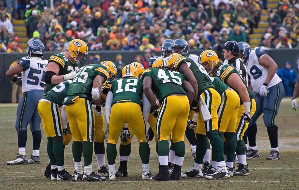 Green Bay Packers huddle by Mike Morbeck