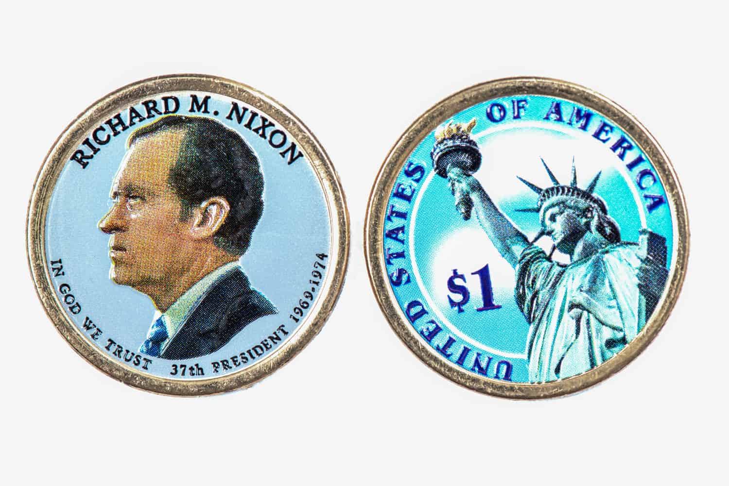 Richard M.nixon Presidential Dollar, USA coin a portrait image of RICHARD M. NIXON IN GOD WE TRUST 37th PRESIDENT 1969-1974, $1 United Staten of Amekica, Close Up UNC Uncirculated - Collection