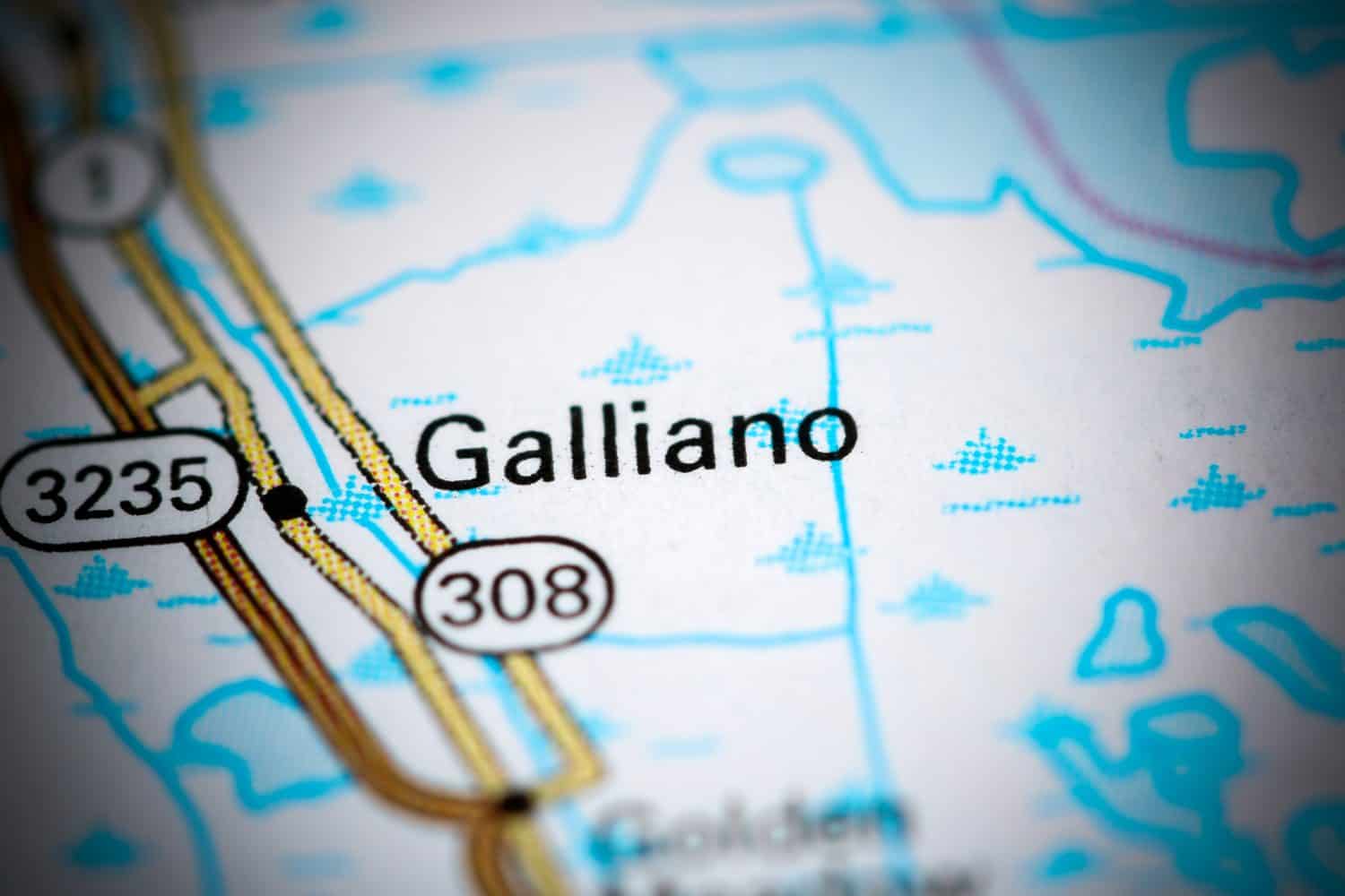 Galliano. Louisiana. USA on a map