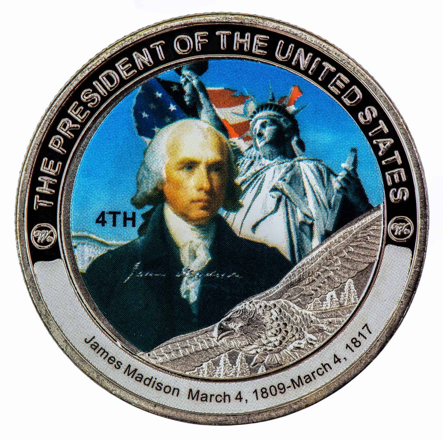 A coin commemorating featuring a portrait The President of The United States.