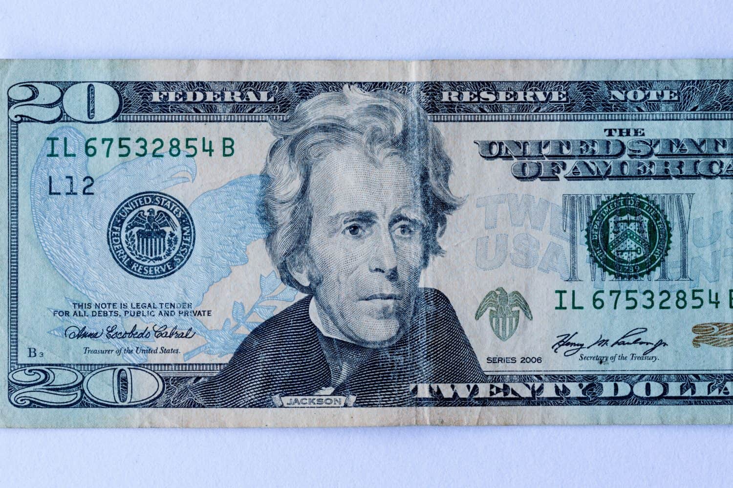 Portrait of former U.S. president Andrew Jackson. macro from 20 dollars bill.money, banking and investment.