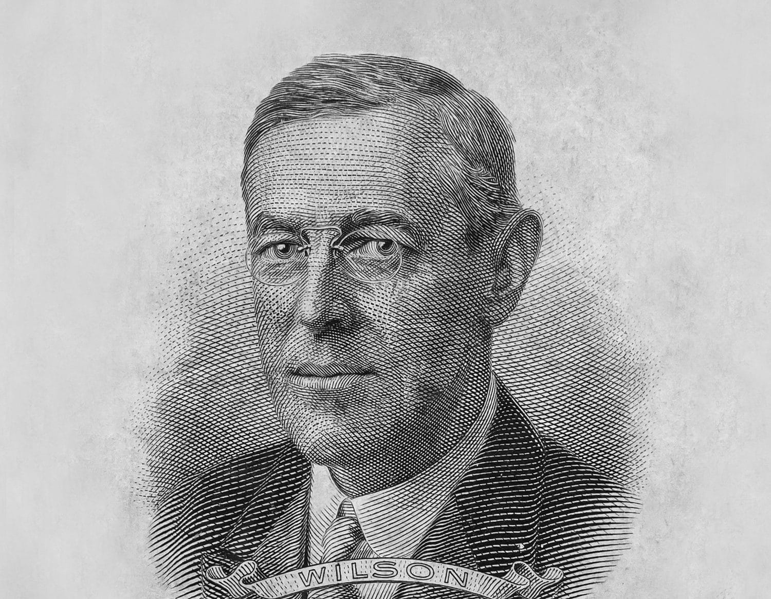 An etching portrait of the US president Woodrow Wilson