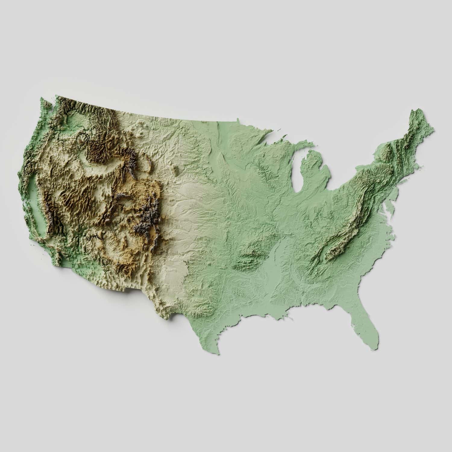 Contiguous United States of America Topographic Relief Map - 3D Render