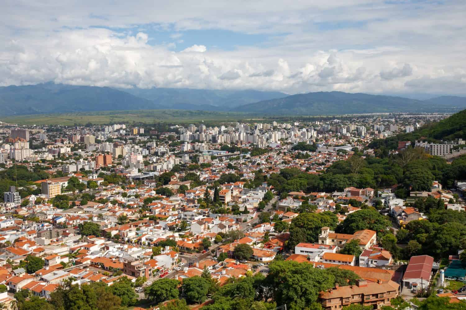 Top view of the city, streets and houses with tiled roofs. Salta, Argentina