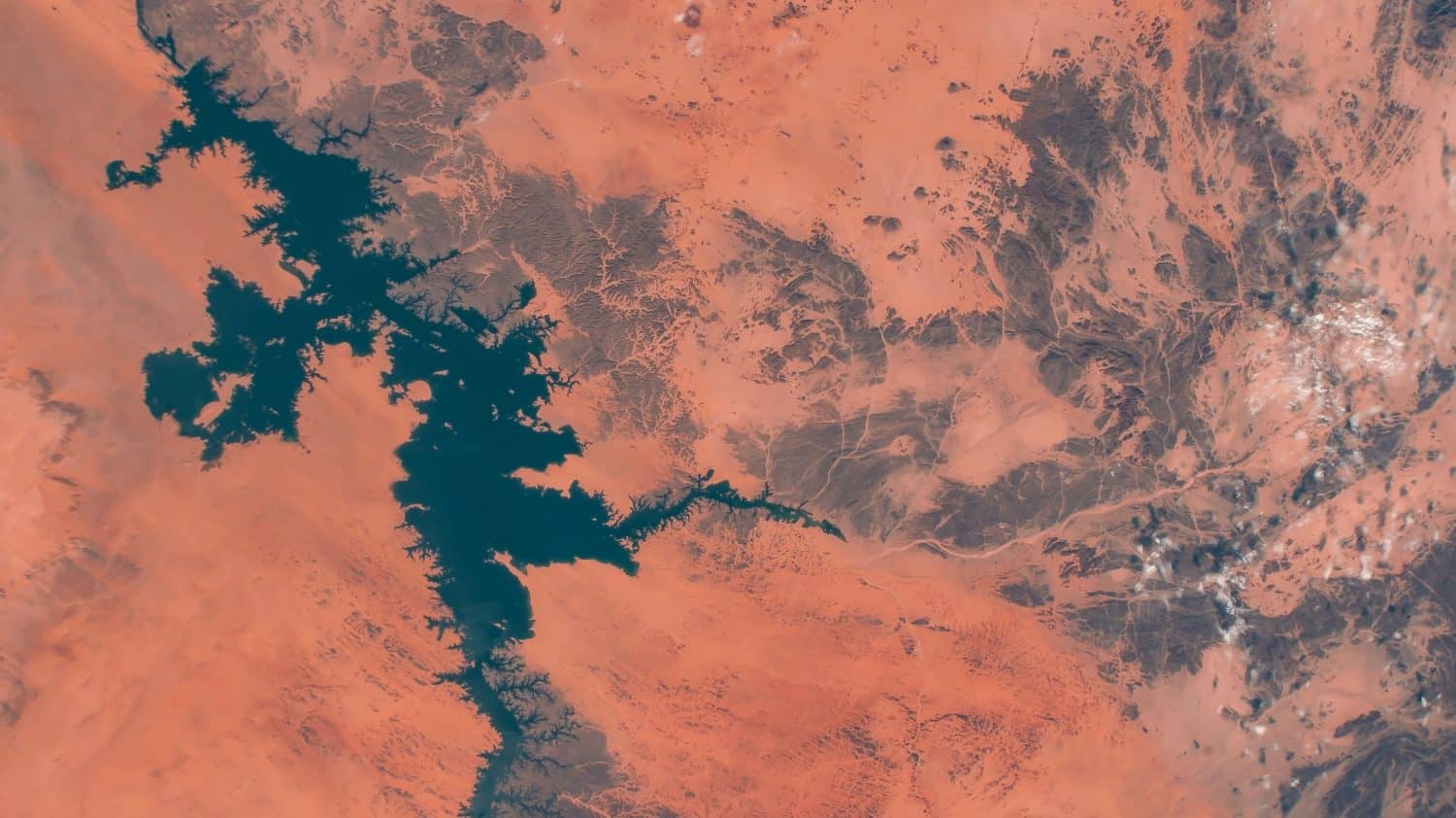 Lake Nasser in southern Egypt. Aerial view of lake. Earth landscape from satellite view. Earth texture from air. Elements of this image furnished by NASA