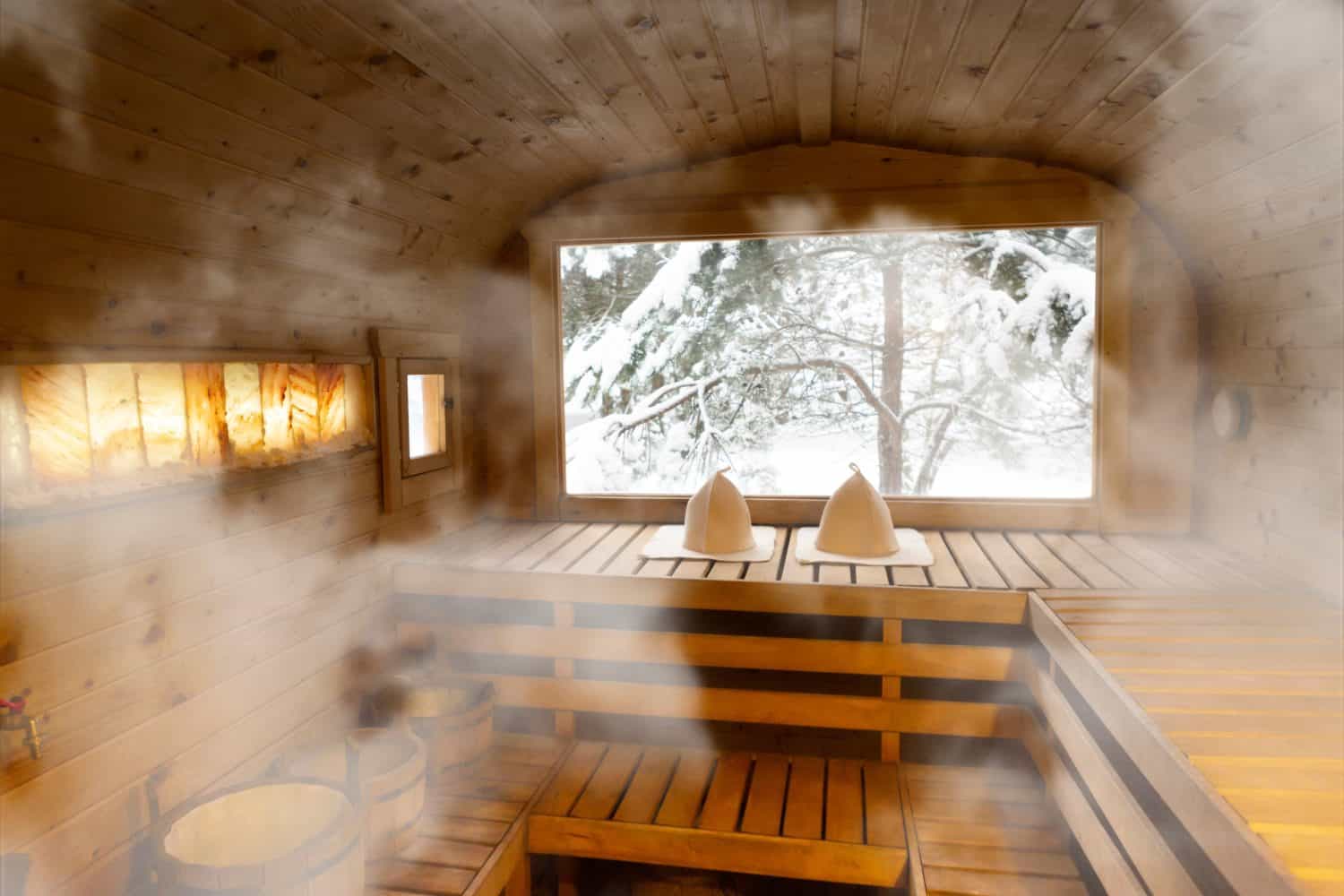 Finnish sauna interior made of wood for relaxation