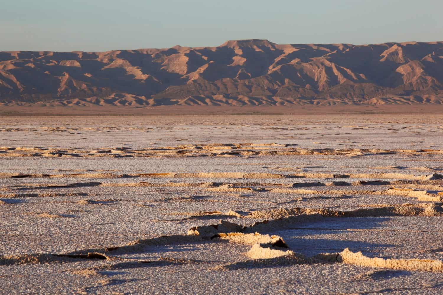 Chott El Jerid, flat dry salt lake between Tozeur and Kebili, Tunisia, North Africa, Africa