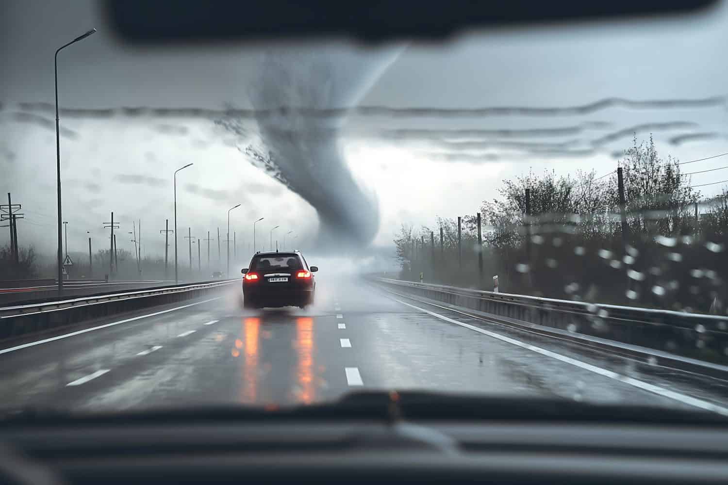 Tornado Crossing Highway Captivating Image of Nature's Raw Power and Danger