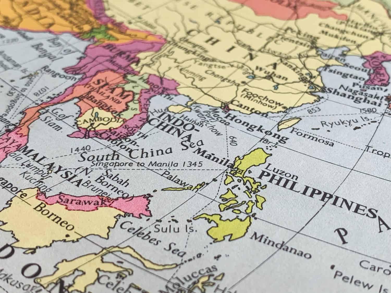 South China Sea, Vintage map from a 1960s1970s Australian school atlas, offering historical insights into geography and cultural landscapes.