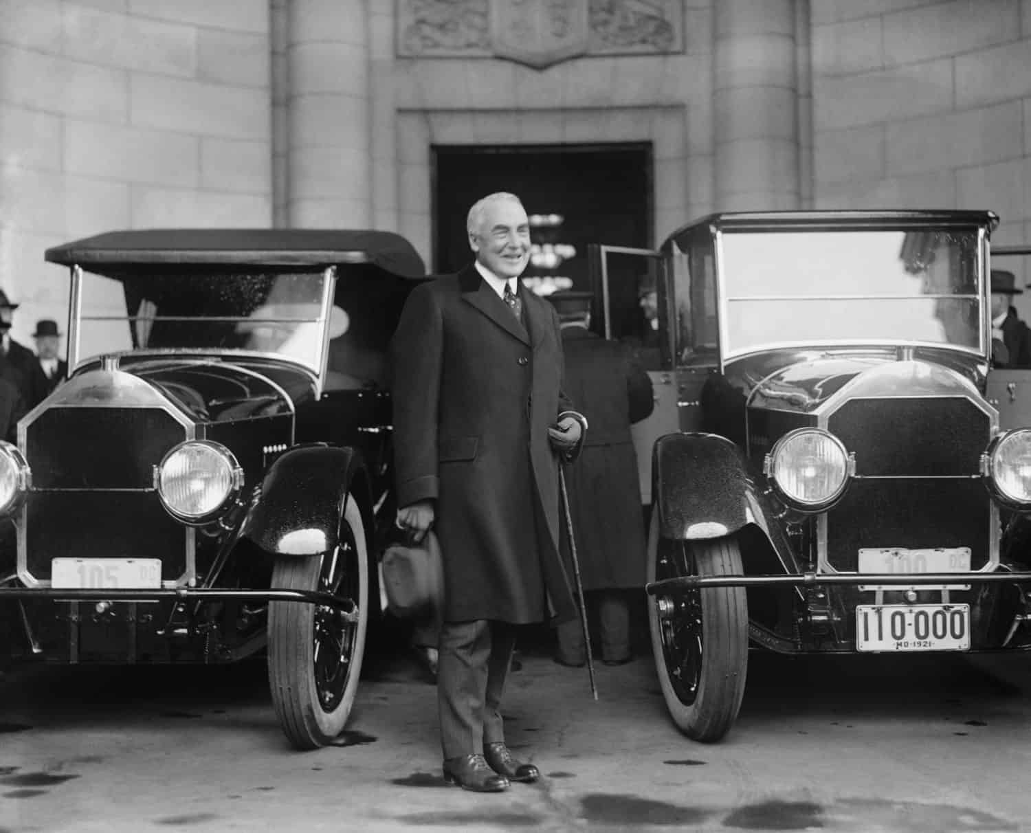 President Elect Warren Harding arriving at Union Station, Washington, D.C. March 3, 1921. He was inaugurated as 29th President of the U.S. on the following day.