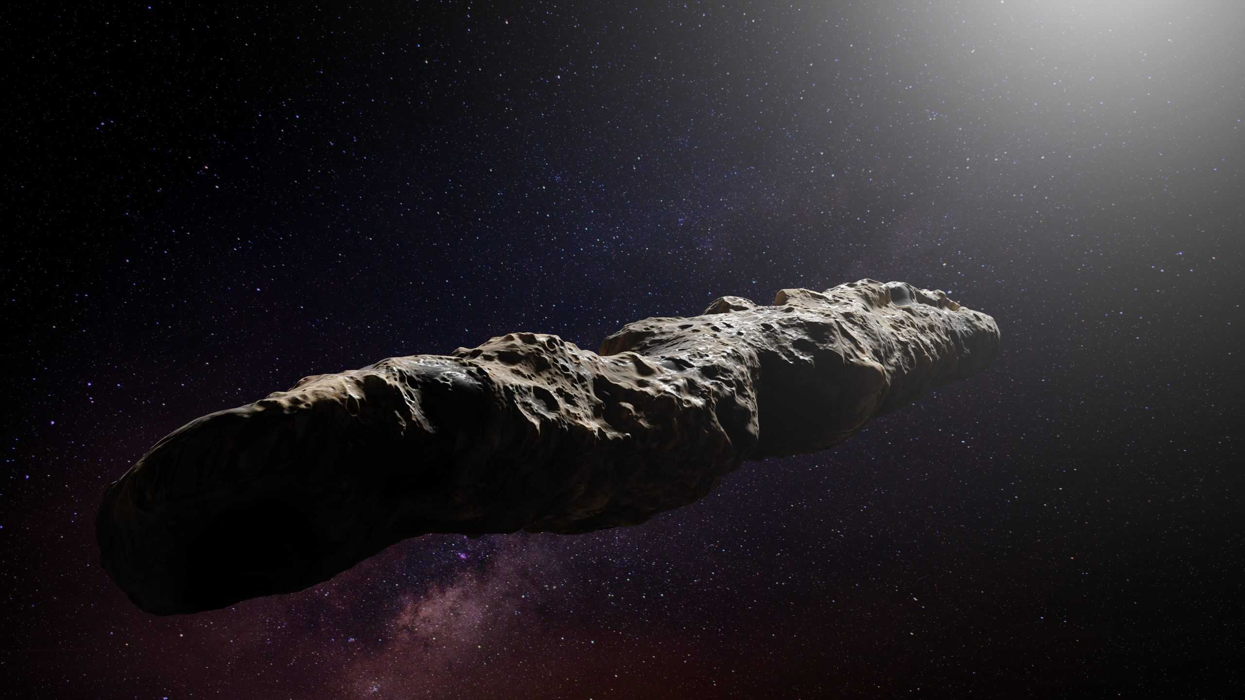 Oumuamua comet, interstellar object passing through the Solar System, unusual shaped asteroid