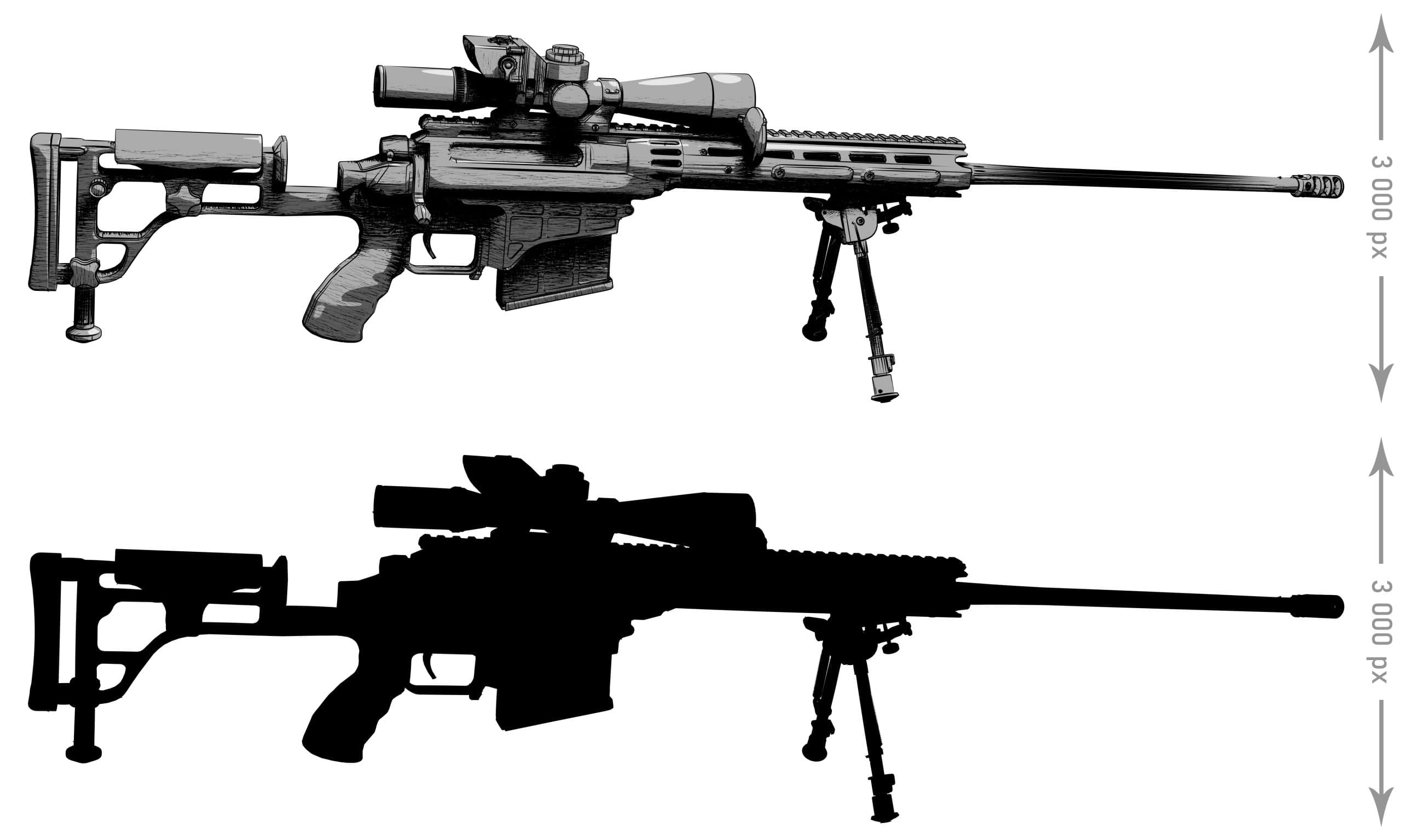 Large-caliber, semi-automatic, anti-materiel sniper system. Sniper rifle M82 in sketch style.