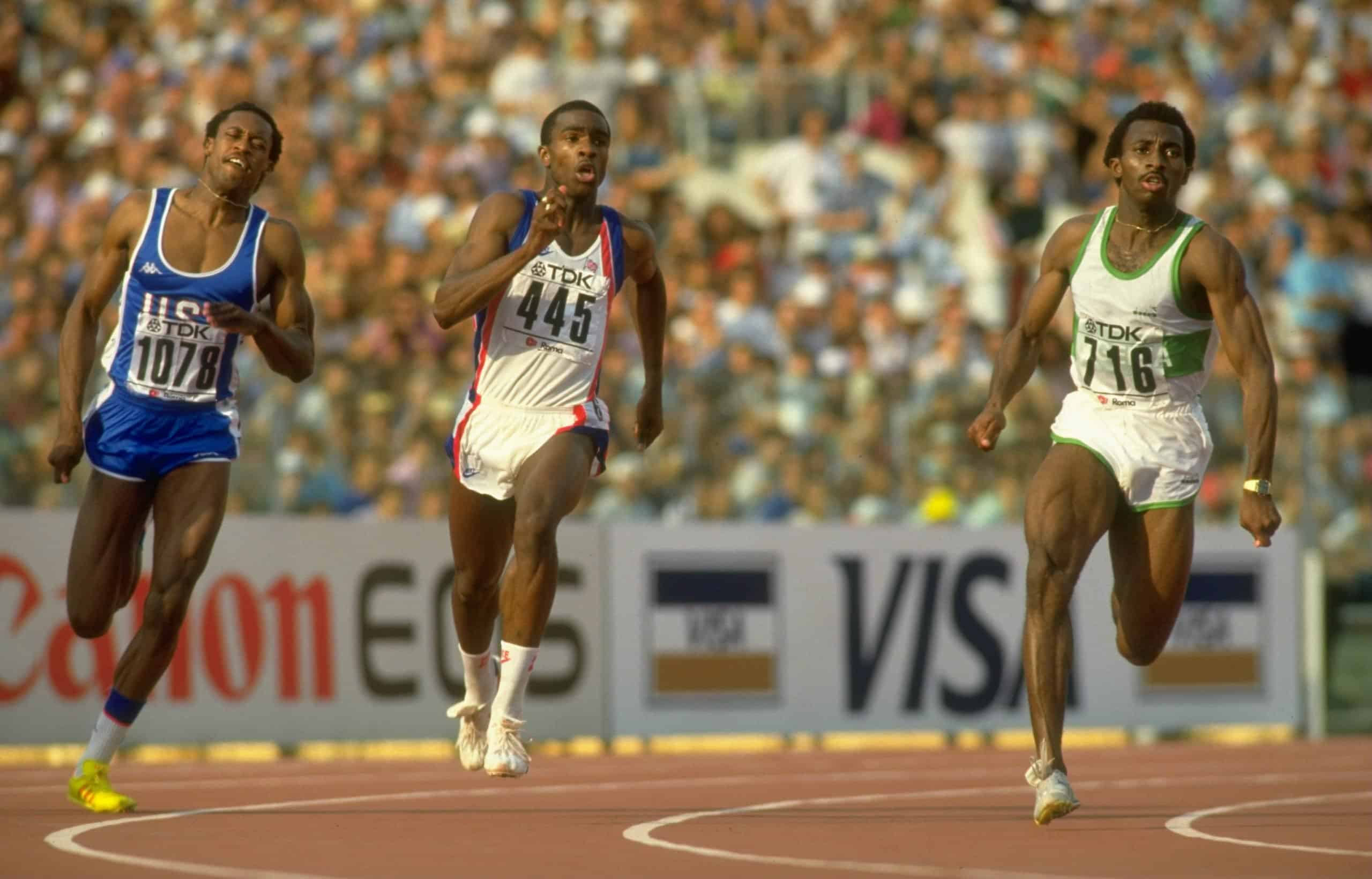 Reynolds of the USA, Redmond of Great Britain and Egbunike running during the 400 Metres