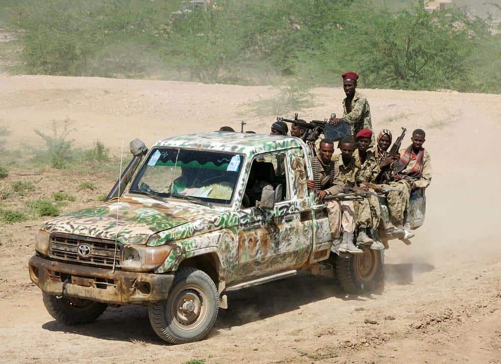 Somali National Army combat vehicle in the operation area in Burjada Caynta out of Beledweyne, Hiran region Somalia on 27th November, AU UN IST /Photo Mohamed Haji by AMISOM Public Information