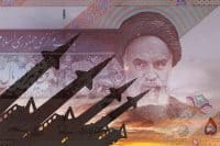 iran defense spending | Iranian missiles on the background of a banknote of Iranian rials