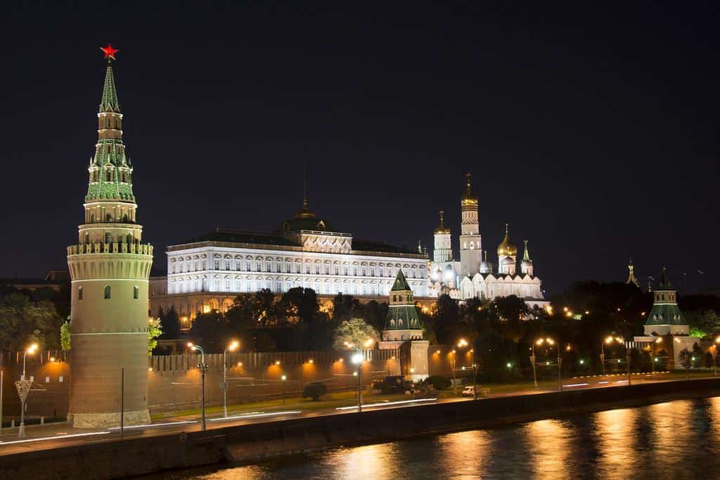 The Kremlin is at night in Moscow on August 3, 2014. by ikhou