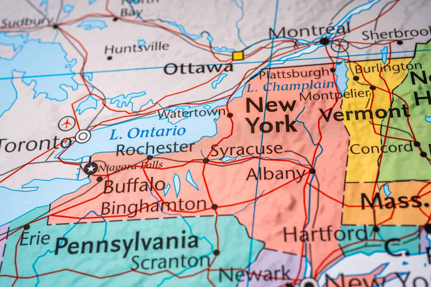 New York state on the USA map