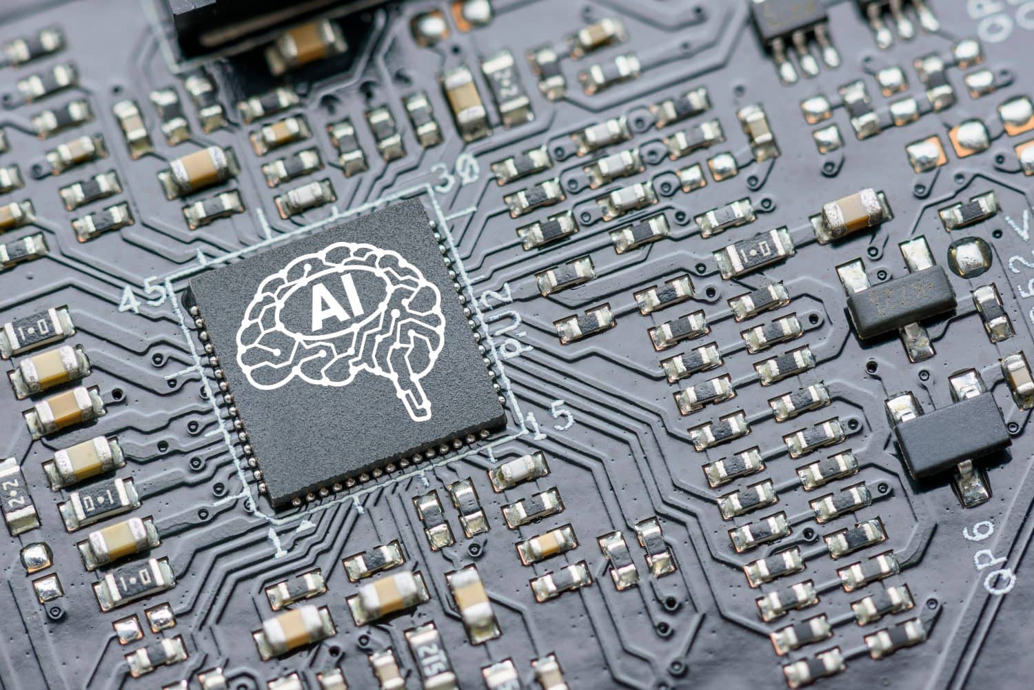 Processor for AI acceleration, CPU Central processing Unit or GPU microchip on a motherboard. AI-focused hardware and software is upgraded in mobile processor and smart device to imitate human brain