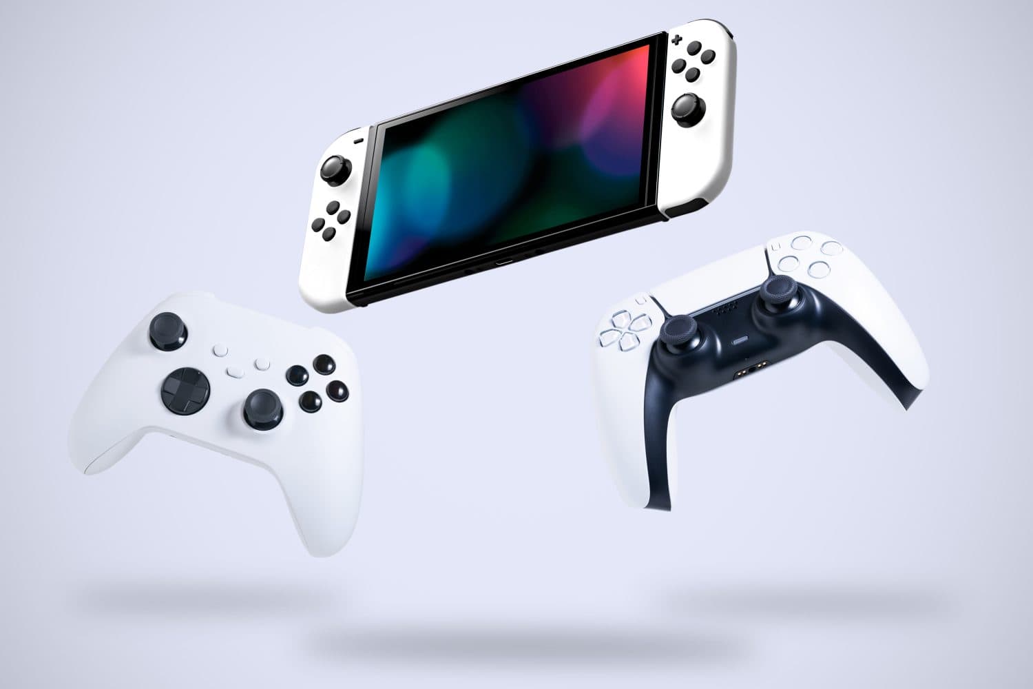 Next Generation game controllers on white background