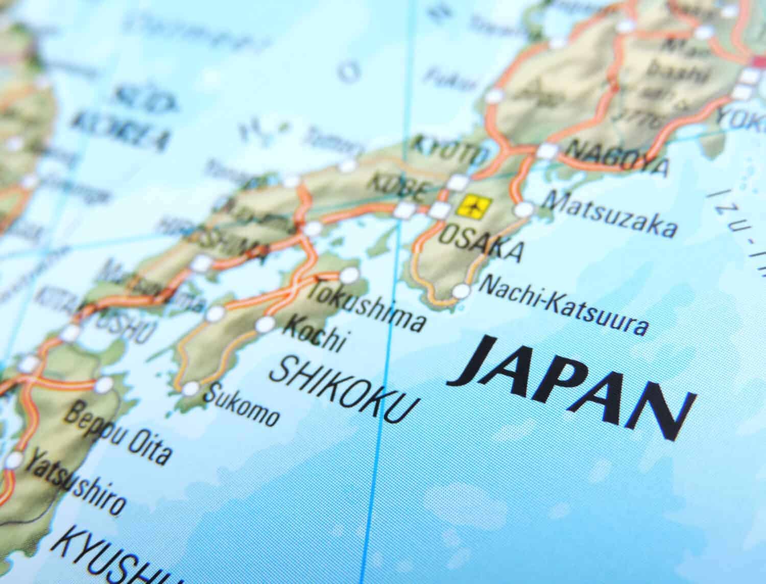 Map of the Japan with focus on Osaka