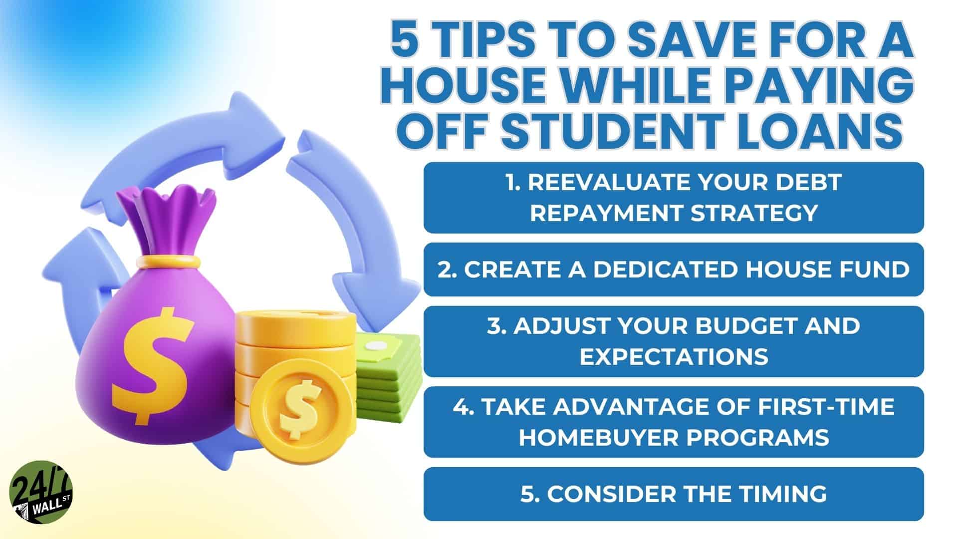 Tips to save for a house while paying student loans infograph