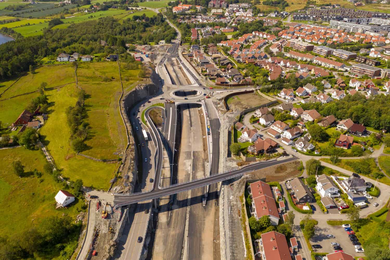 Aerial shot of road contruction at Tasta in Stavanger. Related to project Ryfast