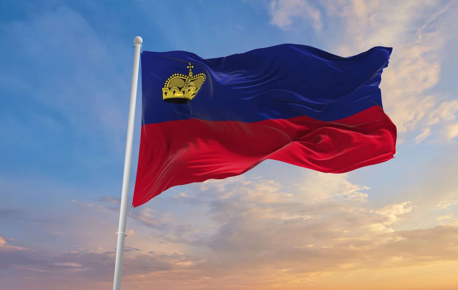 Large Liechtenstein flag waving in the wind