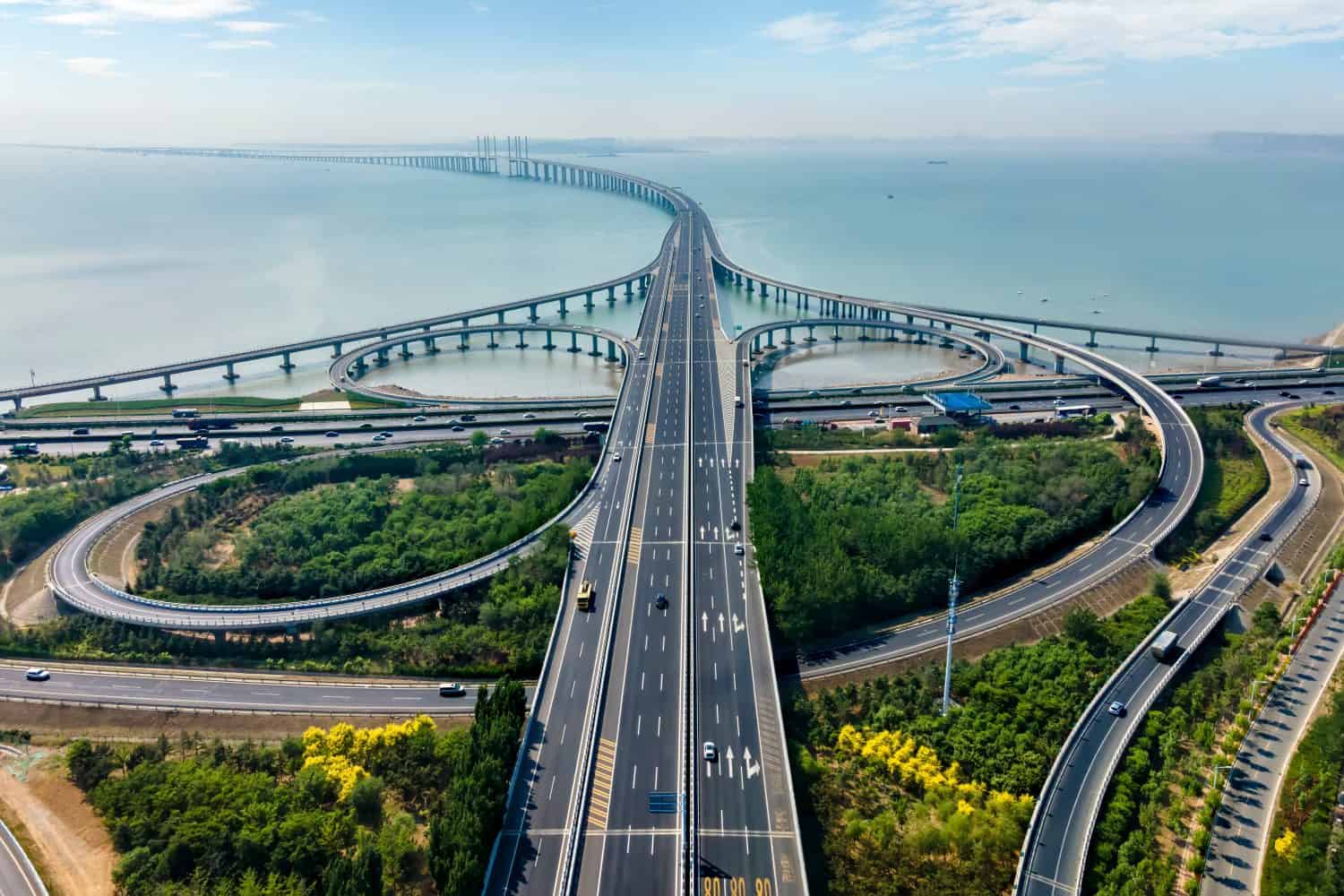 Aerial photography of Qingdao Jiaozhou Bay Bridge