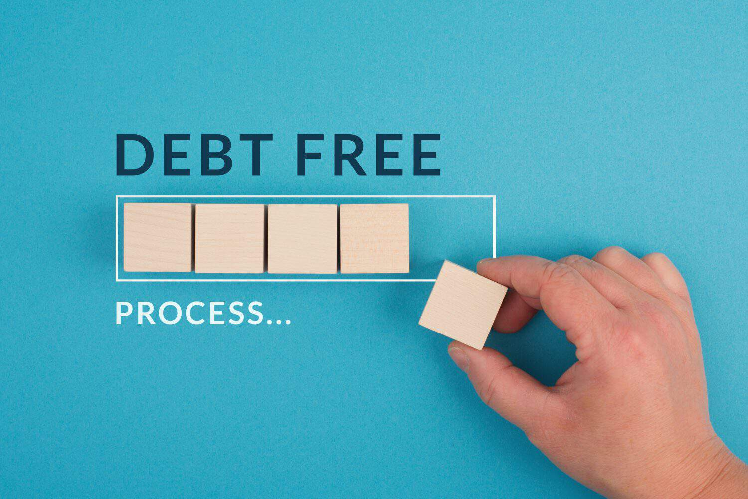 Debt free in process, loading bar, ending credit payments and bank loans, financial freedom