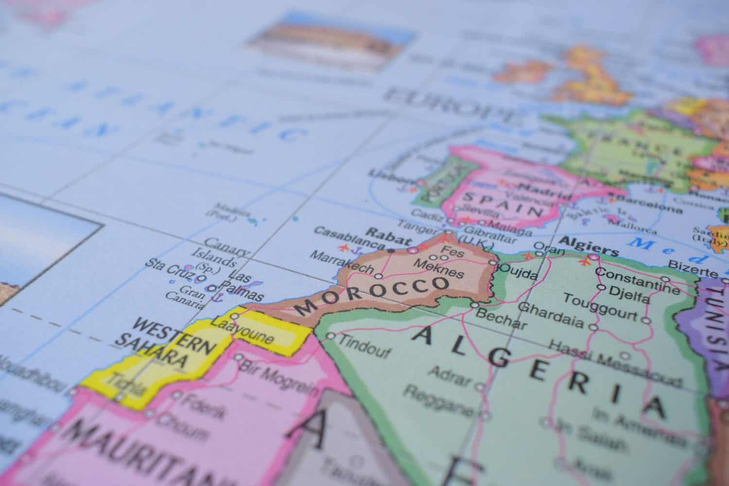 Morocco on The Political World Map Travel Concept