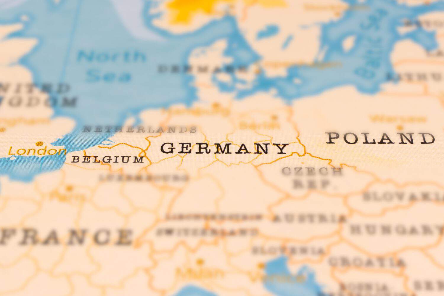 Germany in Focus on a Tilted Map.