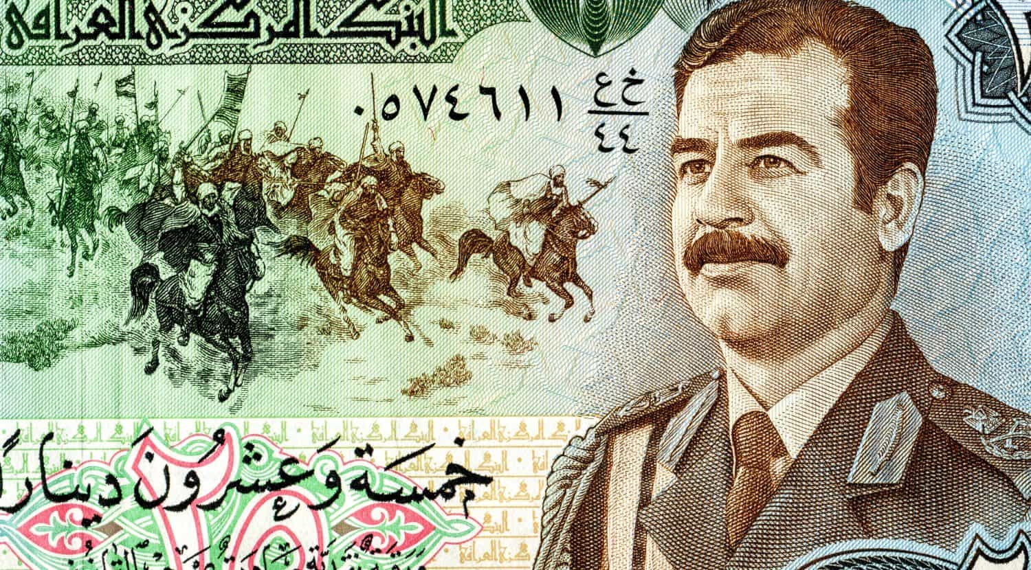 Saddam Hussein (1937-2006) portrait on the 25 dinars Iraq banknote