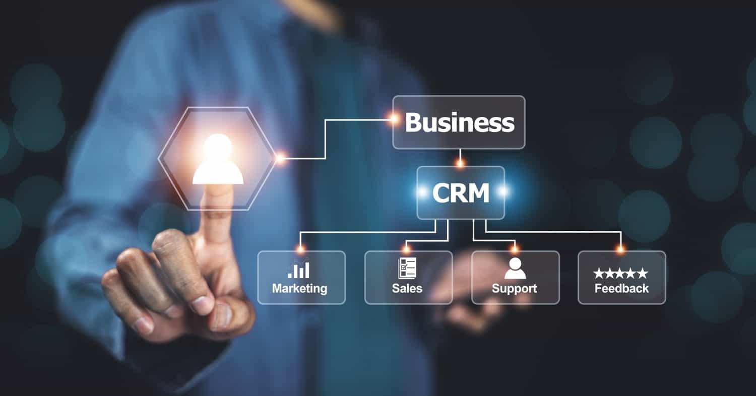 CRM Customer Relationship Management concept, Businessman using CRM software for business marketing, Customer management.