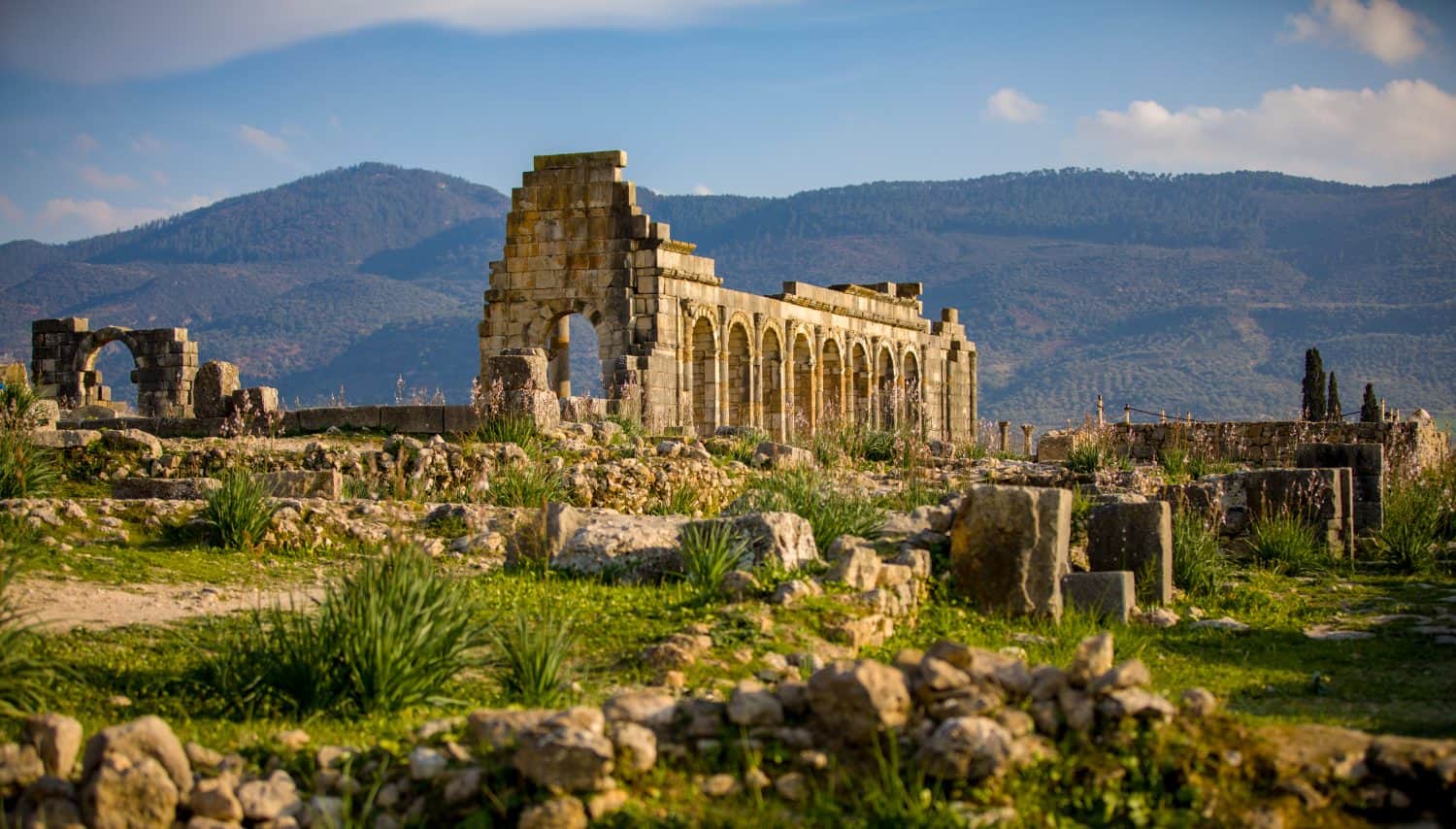 View at ruins of an ancient roman city in Volubilis, Morocco