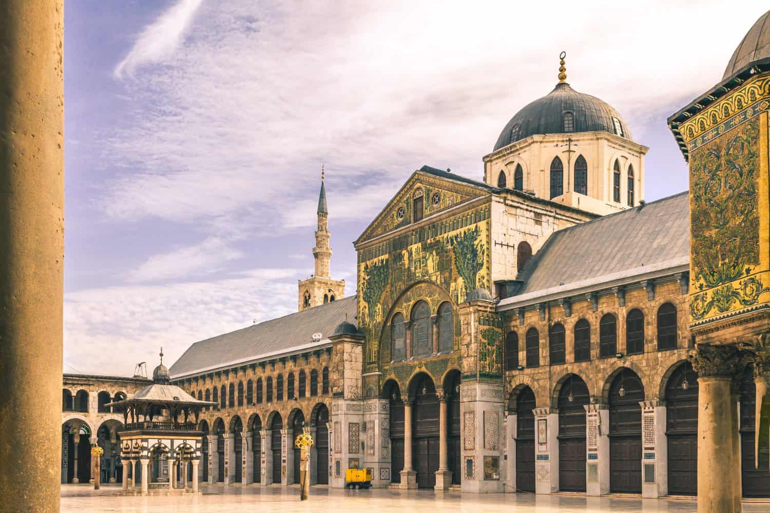 Exterior of Omayad mosque in ancient City of Damascus (Syrian Arab Republic) after war ended in 15.02.2020