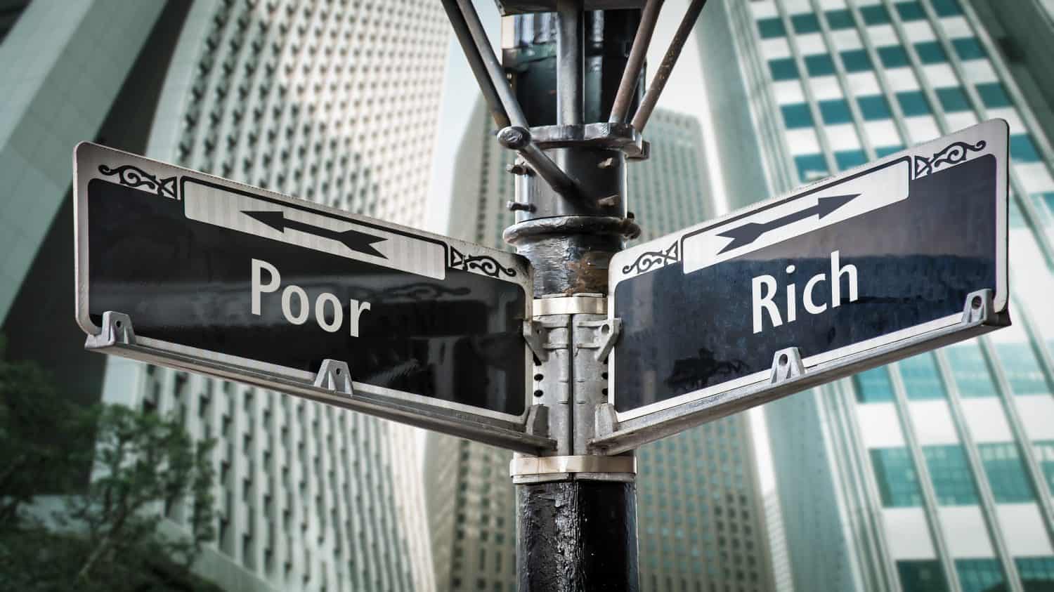 Street Sign the Direction Way to Rich versus Poor