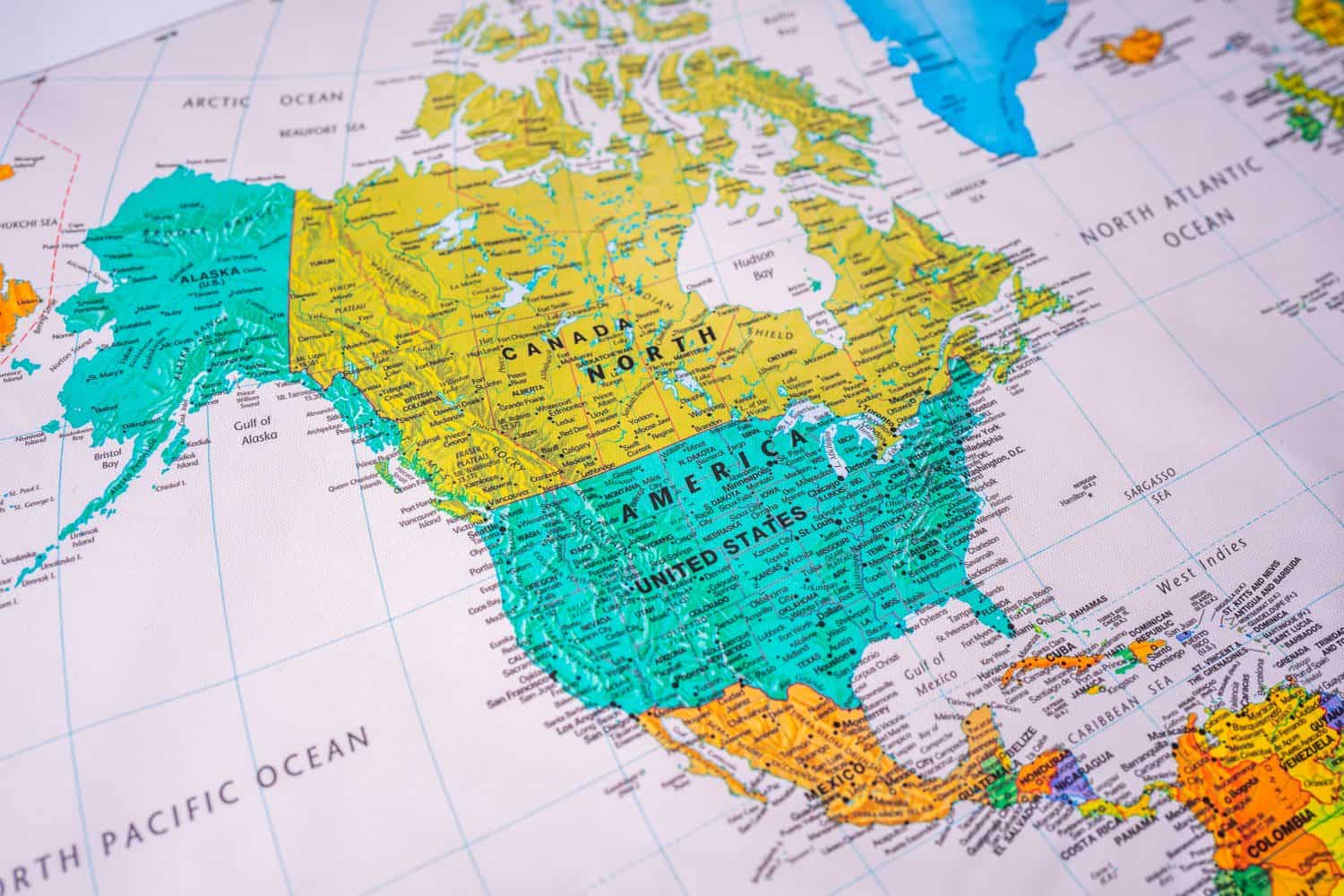 North America on map travel background texture