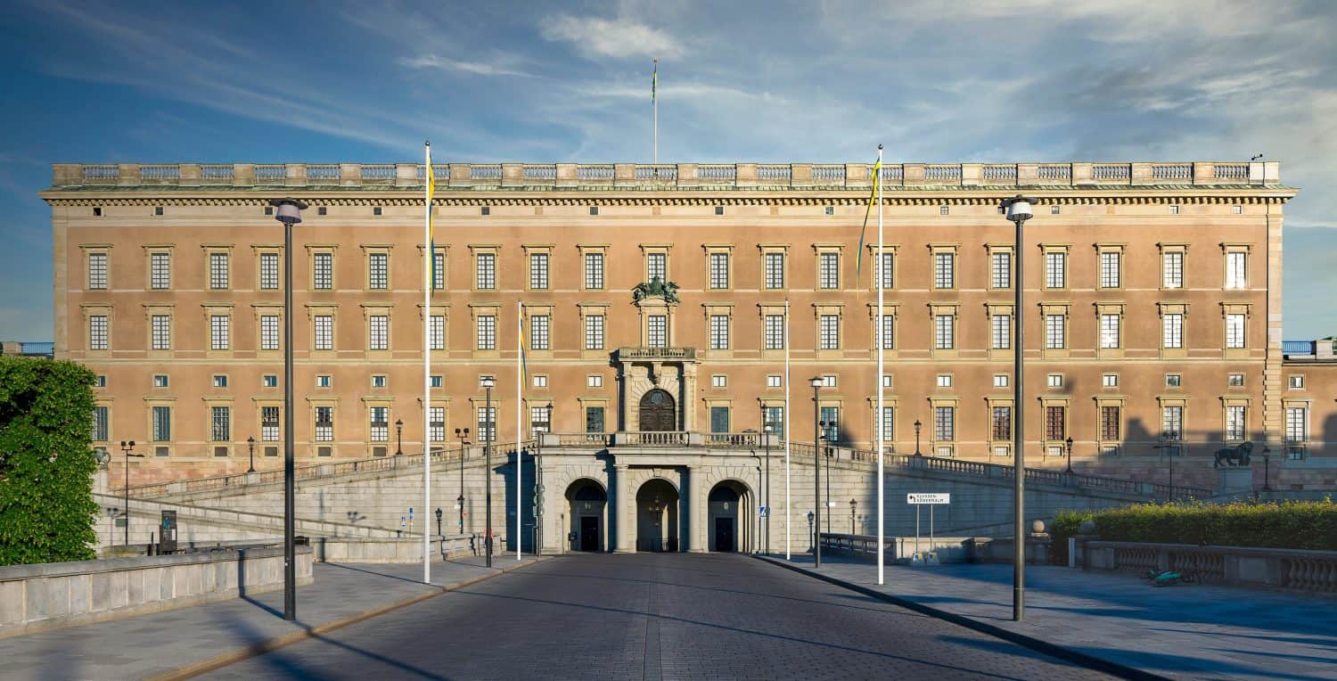 Facade of The Royal Palace of Stockholm, Swedish: Stockholms Slott or Kungliga Slottet, King&#039;s official residence, located at Old Town, or Gamla Stan