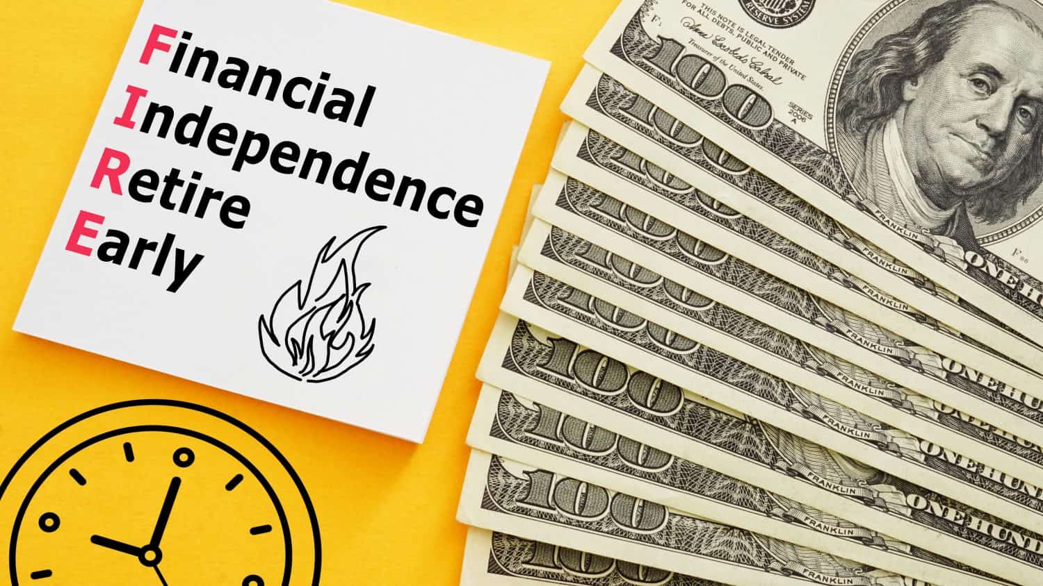 Financial independence retire early FIRE is shown using a text