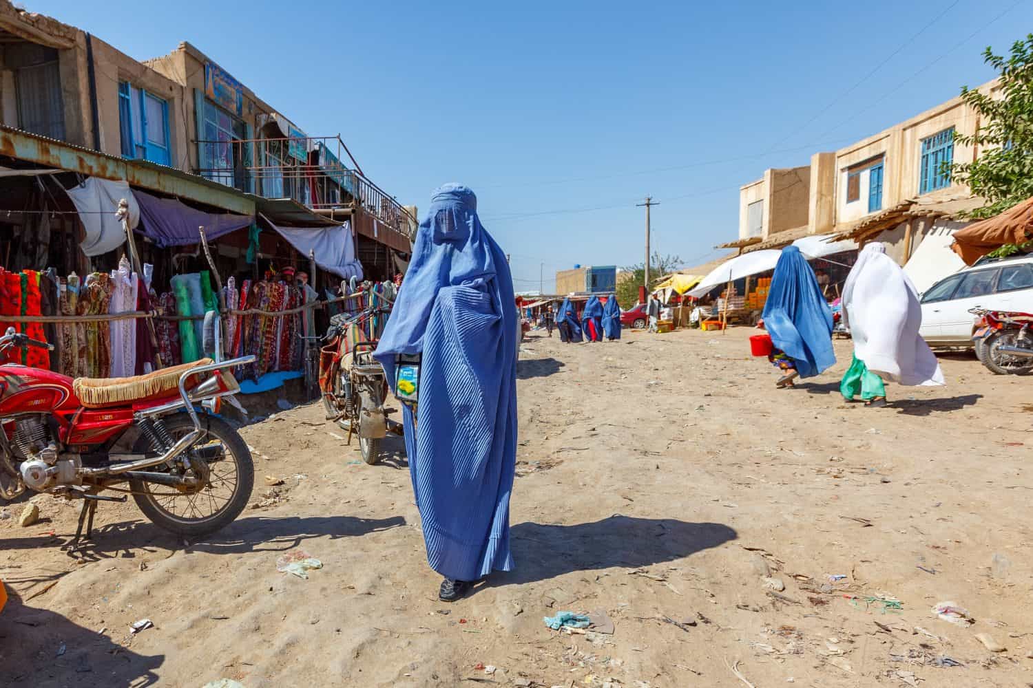 Afghan women wearing burka at the market, Andkhoy, Faryab Province, Northern Afghanistan