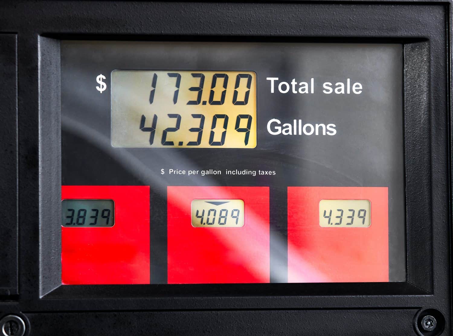 Gas Prices on a Gas Pump Screen at a gas station