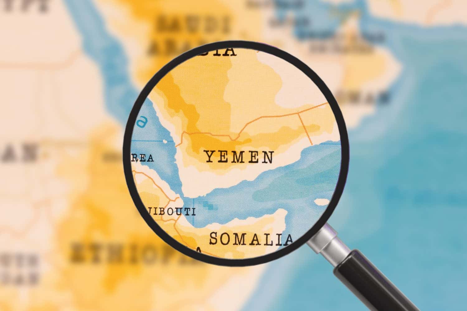 A Magnifying Glass on Yemen of the World Map