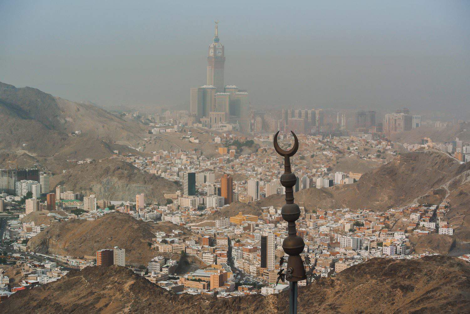 view of mecca city and Clock Tower from the Al Nour mountain in the morning