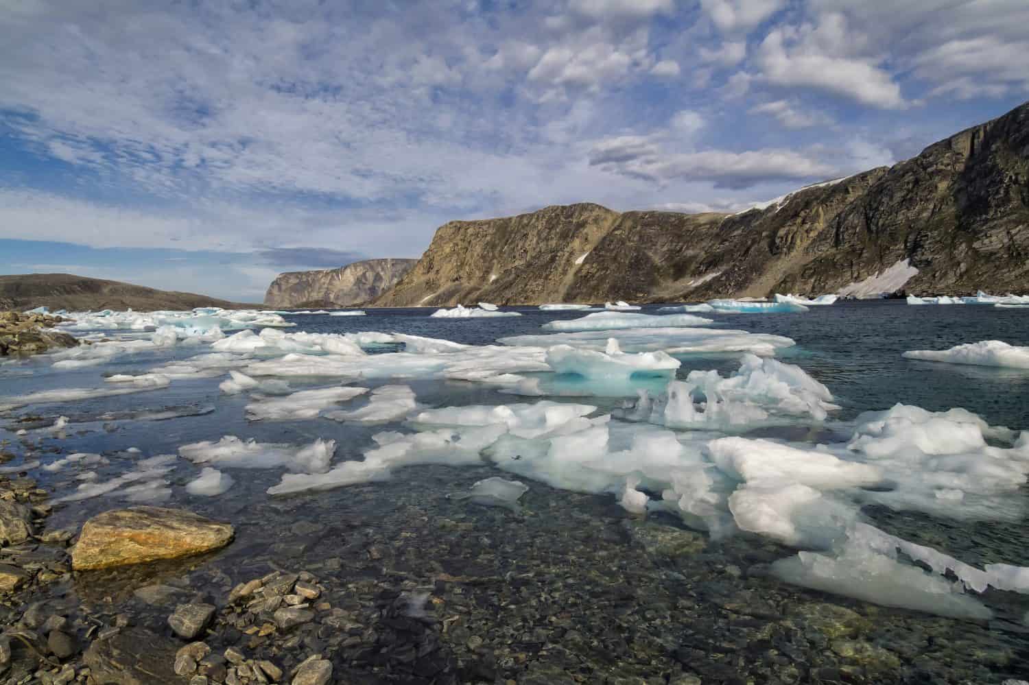 Glacial fjord at Cape Mercy, Cumberland Sound, Baffin Island, Nunavut, Canada