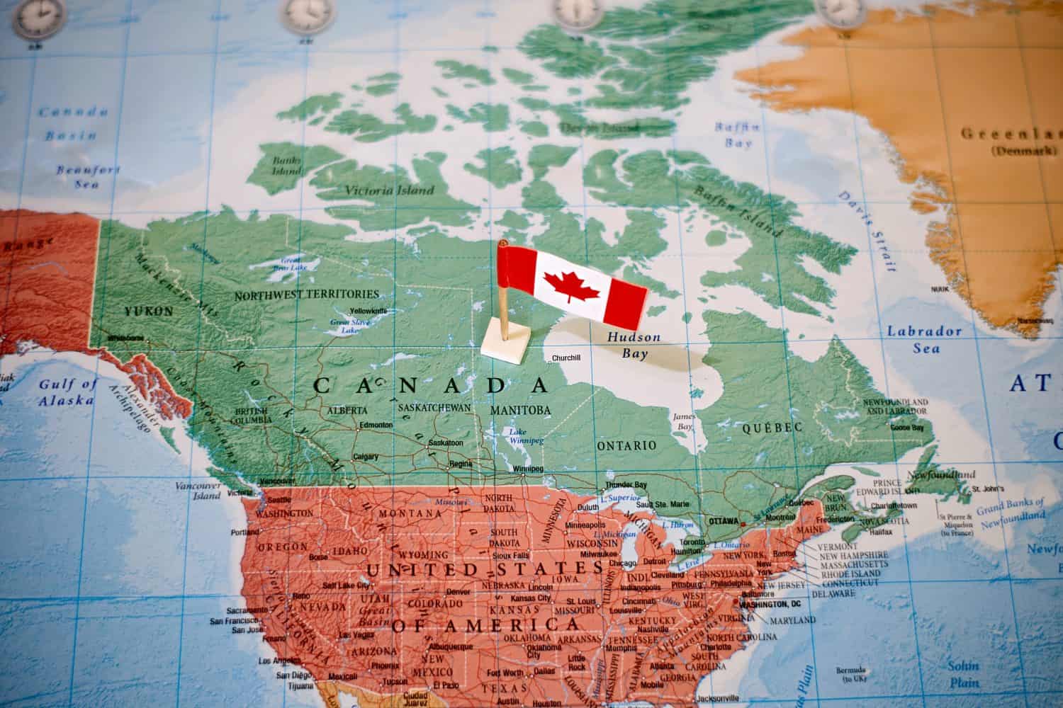 the Flag of canada in the world map