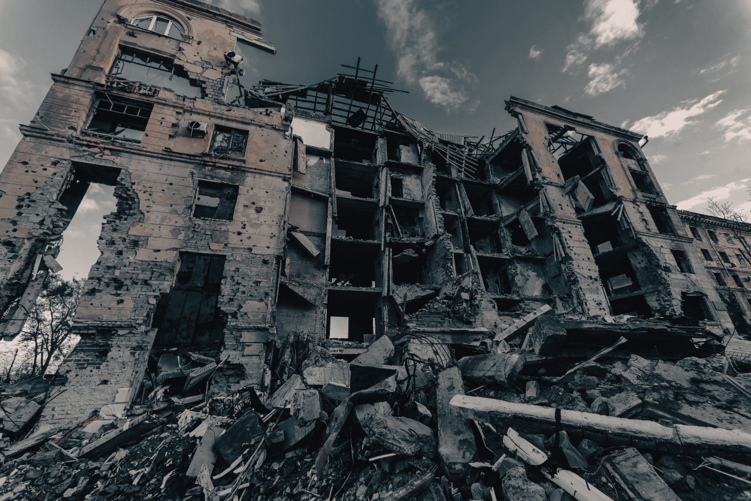 destroyed and burned houses in the city Russia Ukraine war