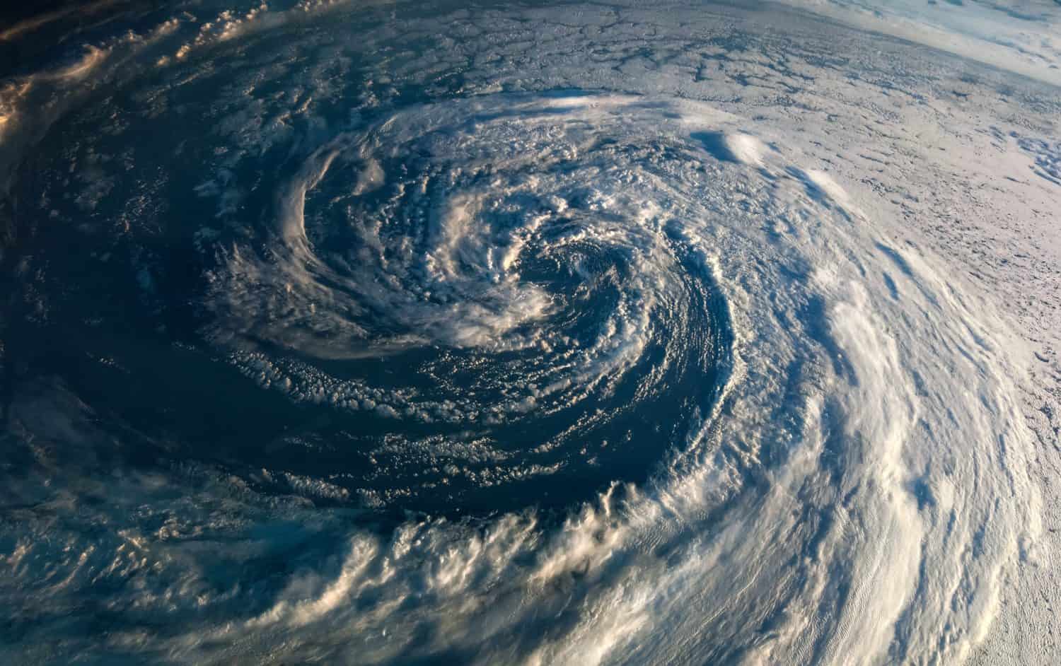 Super Typhoon, tropical storm, cyclone, hurricane, tornado, over ocean. Weather background. Typhoon, storm, windstorm, superstorm, gale moves to the ground. Elements of this image furnished by NASA.