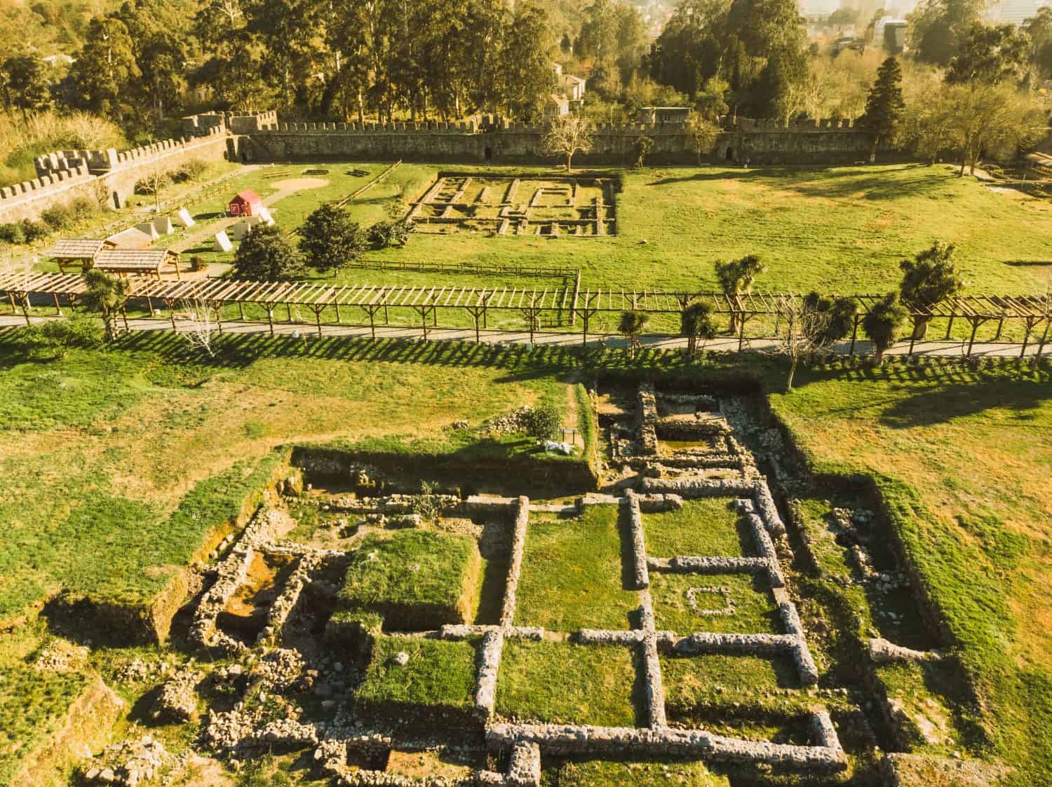 Aerial top view historical site Gonio fortress - Roman fortification in Adjara, Georgia. Gonio-Apsaros Fortress