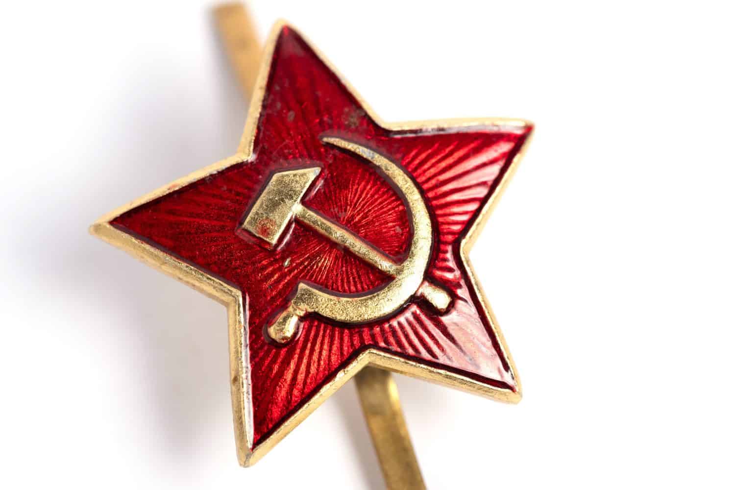 Red star with the symbol of the Soviet Union on a white background