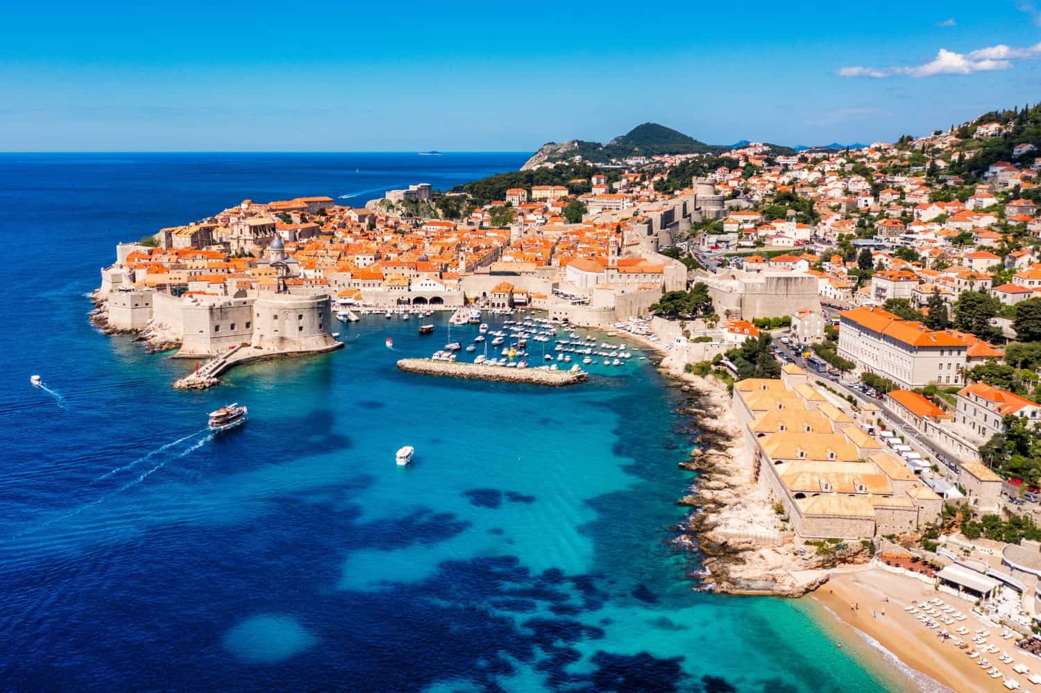 The aerial view of Dubrovnik, a city in southern Croatia fronting the Adriatic Sea, Europe. Old city center of famous town Dubrovnik, Croatia. Dubrovnik historic city of Croatia in Dalmatia.